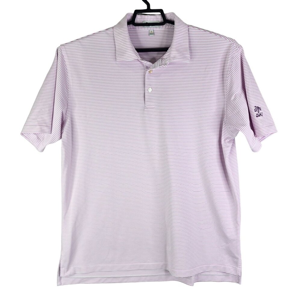 Mens Peter Millar Summer Comfort Polo Shirt Purple Striped Short Sleeve Size L
